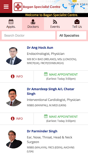 Android application Bagan Specialist Centre screenshort