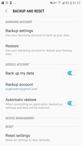Android application Backup And Reset Settings Shor screenshort