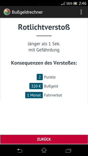 Android application Bußgeldrechner 2019 screenshort