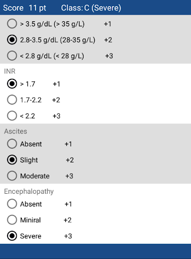 Android application Child-Pugh Score screenshort