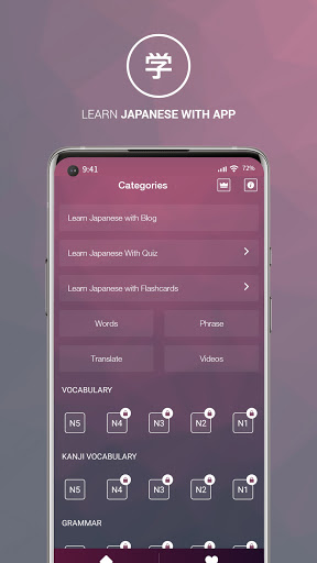 Android application Learn Japanese N5~N1 ( JLPT) screenshort