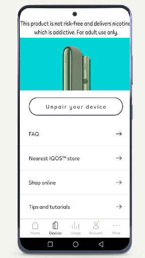 Android application IQOS app: Device companion screenshort