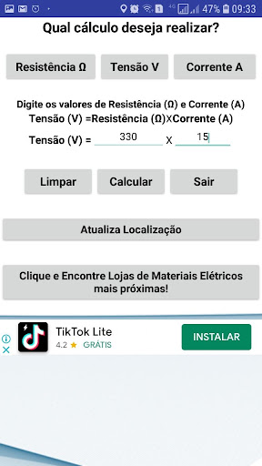 Android application Cálculo Elétrico ++ screenshort