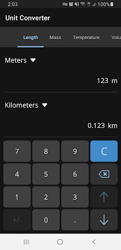 Android application Unit Converter screenshort
