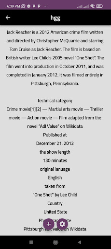 Jack reacher - info Screen 2