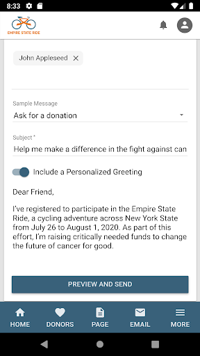 Empire State Ride Fundraising Screen 3