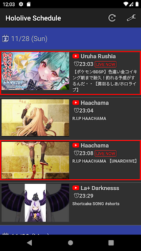 Hololive Schedule Screen 3