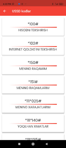 USSD arzon kodlar Screen 2