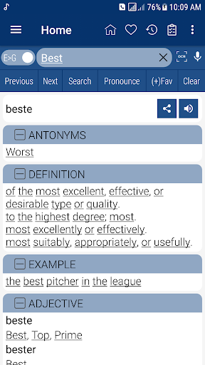 Android application English German Dictionary screenshort