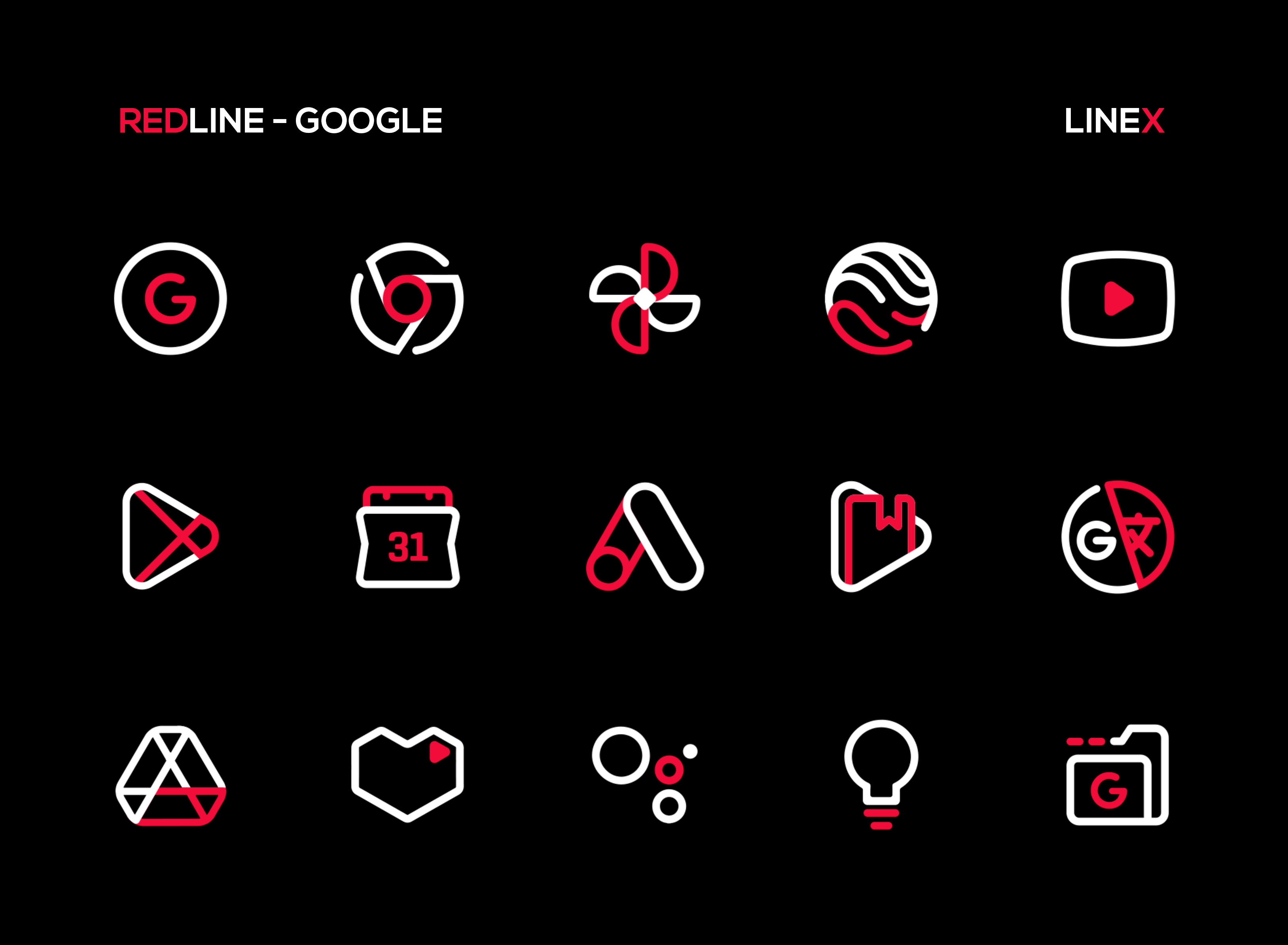 Android application RedLine Icon Pack : LineX screenshort