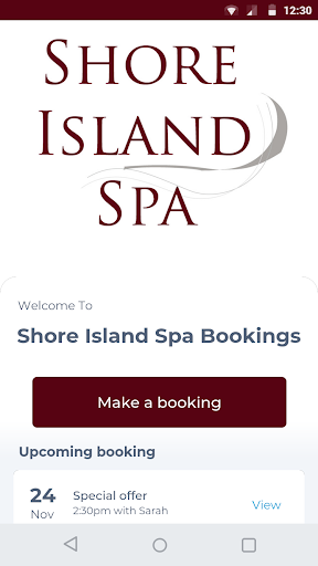 Android application Shore Island Spa Bookings screenshort