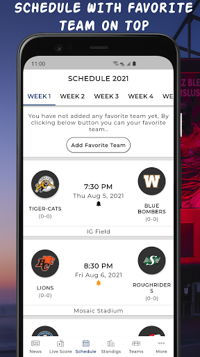 2023 CFL Schedule & Scores Screen 2