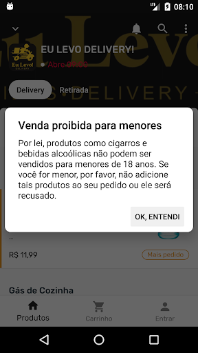 Android application Eu Levo Delivery! screenshort