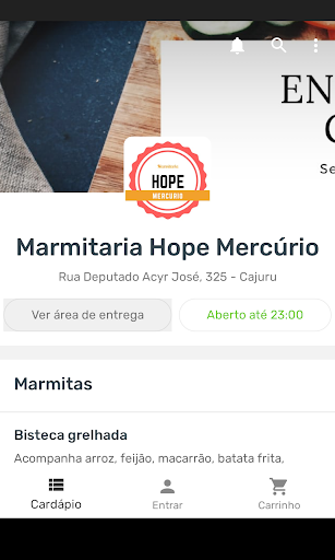 Android application Marmitaria Hope Mercúrio screenshort