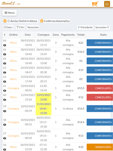 Menuof.com - Gestione Ordini Screen 3