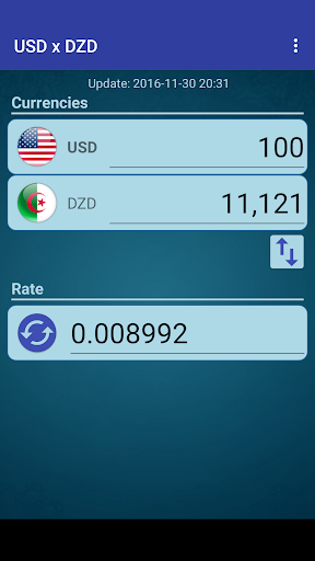Android application US Dollar to Algerian Dinar screenshort