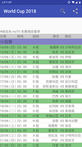 世界盃 2018 賽程非官方