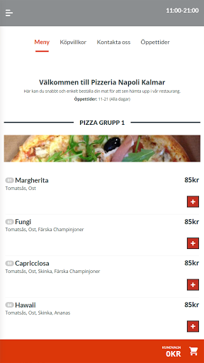 Android application Pizzeria Napoli Kalmar screenshort