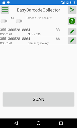 EasyBarcodeCollector Screen 2