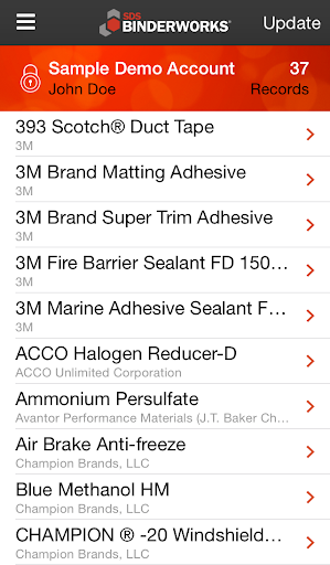 Android application SDS BinderWorks Mobile screenshort