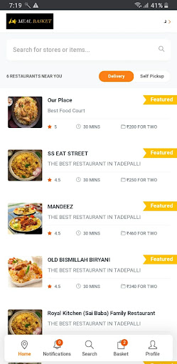 Android application Meal Basket - Food Delivery Se screenshort