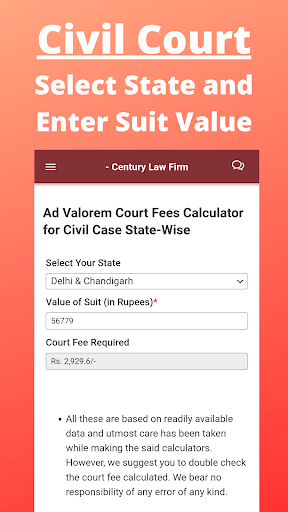 Android application CLF Court Fee Calculator screenshort