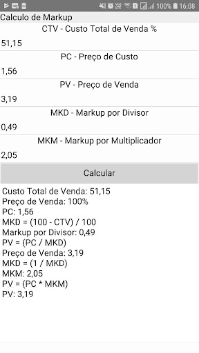 Android application Calculo de Markup screenshort