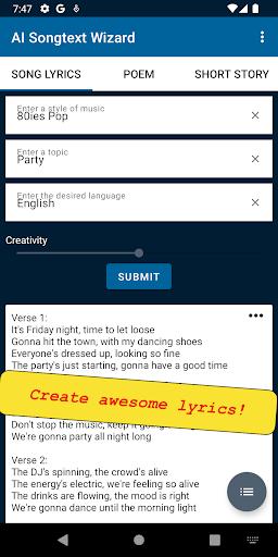 Android application AI Songtext Wizard: AI Lyrics screenshort