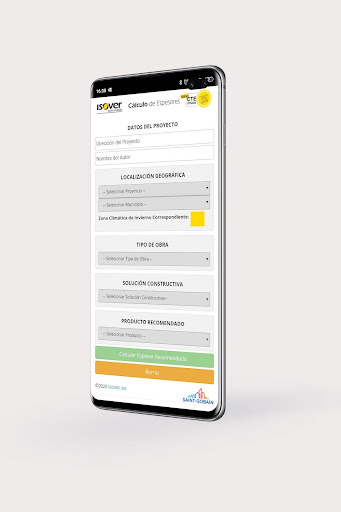 Android application Espesores Aislamiento ISOVER screenshort