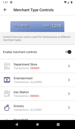 City & Police FCU Card Manager Screen 2