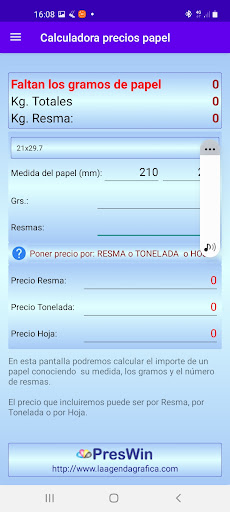 Cálculos y utilidades para Art Screen 2