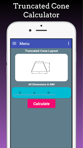 Cones Calculators : Frustum, E Screen 2