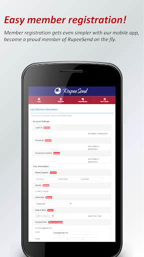 Android application RupeeSend screenshort
