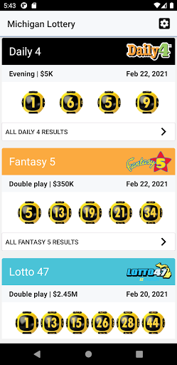 Android application Michigan lottery results screenshort