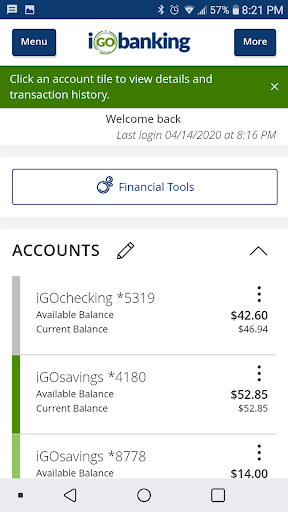 iGObanking Mobile Banking Screen 2