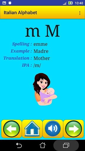 Android application italian alphabet for students screenshort