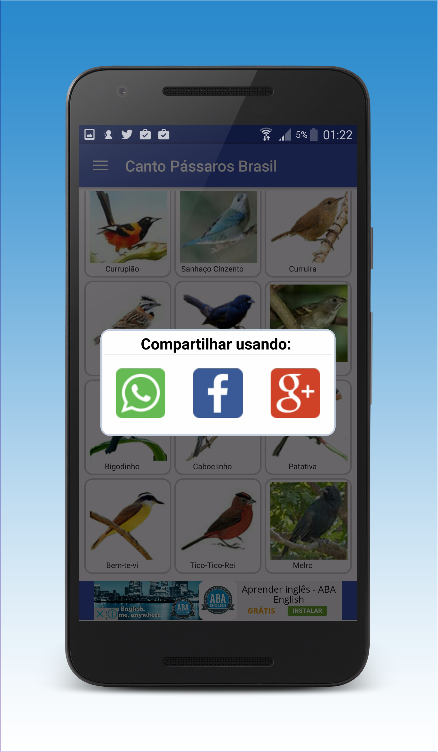 Android application Canto de Pássaros Brasileiros screenshort