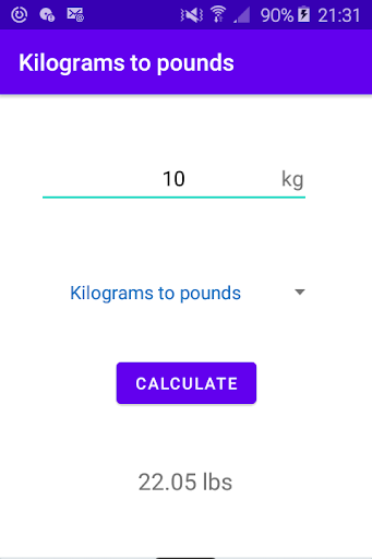 Android application Kilograms to pounds screenshort