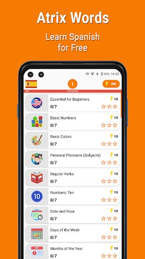 Android application Atrix Words - Learn Spanish screenshort