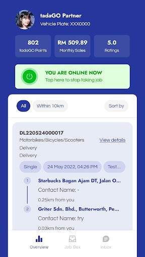 Android application tadaGO Partner screenshort