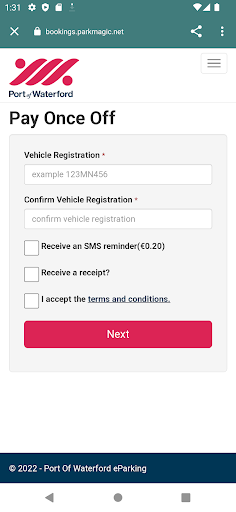 Android application Port Of Waterford eParking screenshort