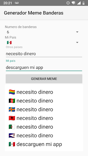 Android application Generador meme banderas screenshort