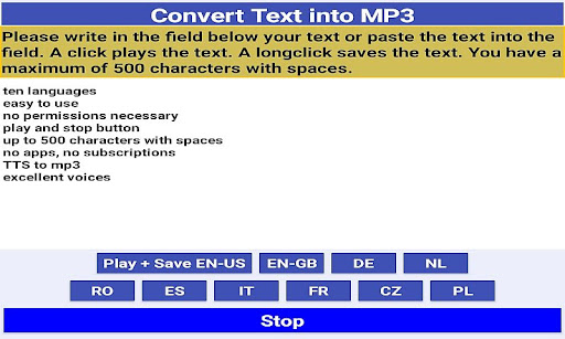 Android application Easy TTS to MP3 screenshort