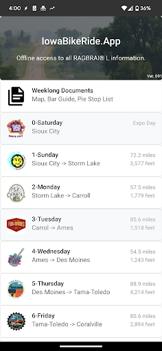 Android application IowaBikeRide.Com screenshort