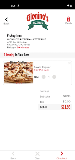 Screenshot of Gionino’s Pizzeria