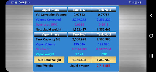 Pressurized Tankers Calculator Screen 3