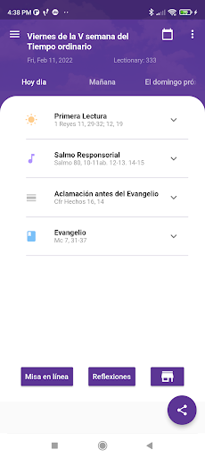 Daily Spanish Mass Readings Screen 2