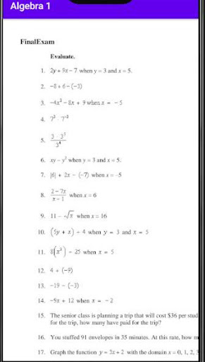 Math Algebra 1 Worksheets, Tests and Answer sheets
