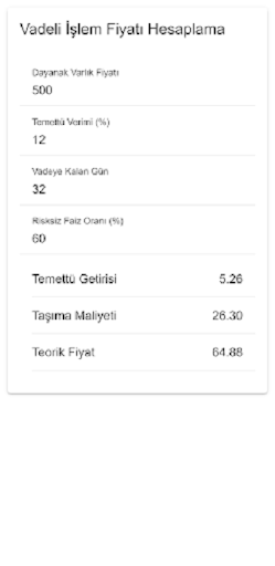 Android application Vadeli İşlem Fiyatı Hesaplama screenshort