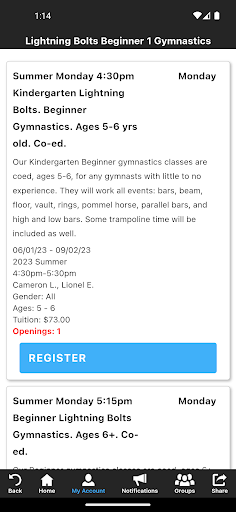 Twisters Gymnastics Screen 3